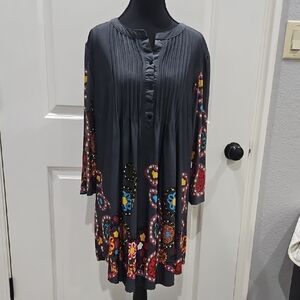 Reborn Dark Gray Floral Long Sleeve Dress